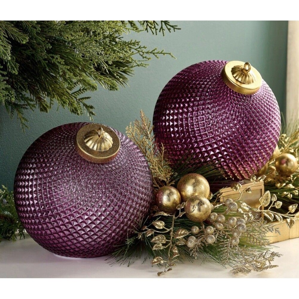 Set of (2) 8" Diamond Glass Tabletop Ornaments by Valerie - Amethyst *see Des*